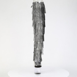 Nero 18 cm pole dance exotic stivali overknee con frange strass