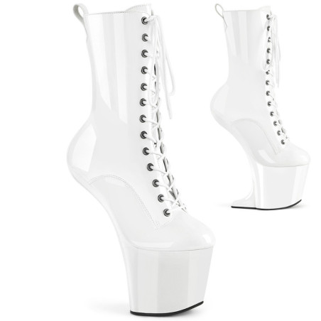 Verniciata 20 cm CRAZE-1040 Heelless stivaletti pony alto pleaser bianche