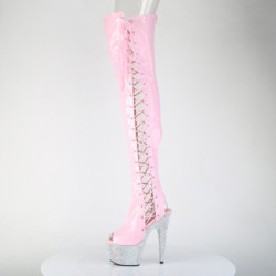 Strass rosa 18 cm open toe stivali sopra il ginocchio con stringati