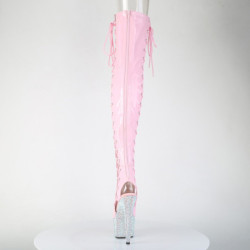 Strass rosa 18 cm open toe stivali sopra il ginocchio con stringati