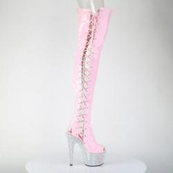 Strass rosa 18 cm open toe stivali sopra il ginocchio con stringati