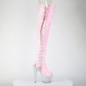 Strass rosa 18 cm open toe stivali sopra il ginocchio con stringati