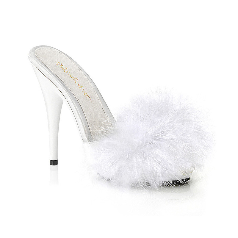 Bianco 13 cm POISE-501F piume di marabu Mules Scarpe