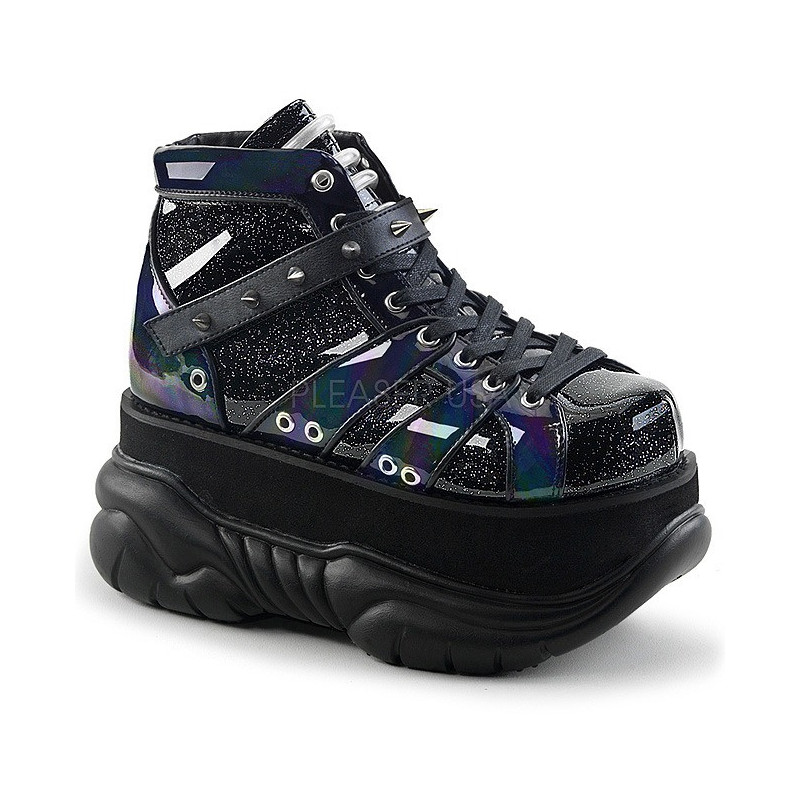 Ecopelle Nero 7,5 cm NEPTUNE-100 Scarpe Gotico da Uomo Plateau