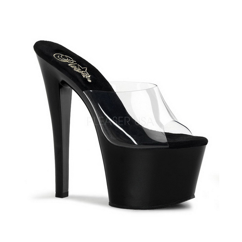 Nero Trasparente 18 cm PLEASER SKY-301 Plateau Mules Alte