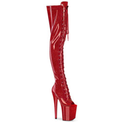 Glitter rosso 20 cm PEEP TOE stivali sopra il ginocchio con stringati