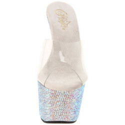 Trasparente Argento 18 cm BEJEWELED-701DM Strass Plateau Mules Alte