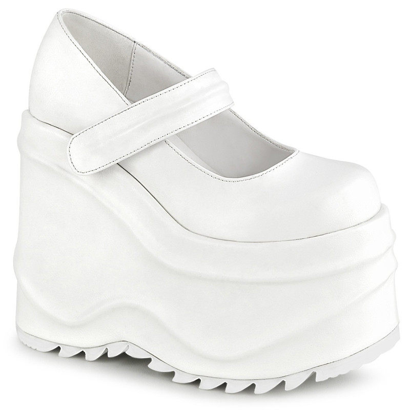 Bianco Vegano 15 cm WAVE-32 scarpe décolleté mary jane zeppa plateau