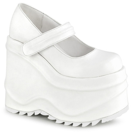 Bianco Vegano 15 cm WAVE-32 scarpe décolleté mary jane zeppa plateau