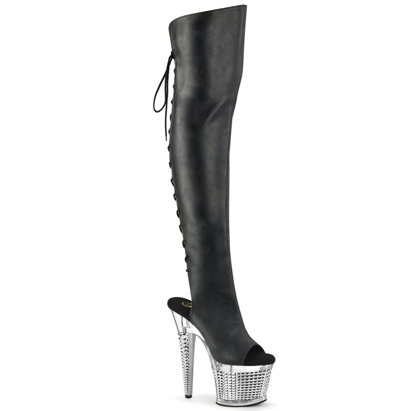 Vegano 18 cm SPECTATOR-3019-2 Neri stivali overknee tacco alto