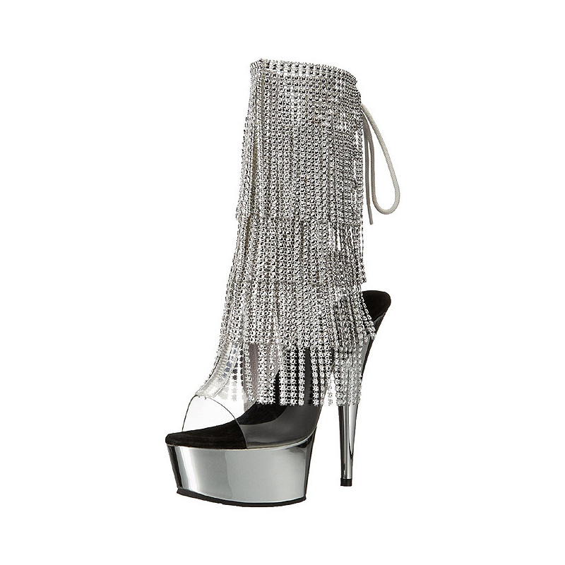 Argento 15 cm DELIGHT-1017RSF stivaletti con frange donna tacco alto