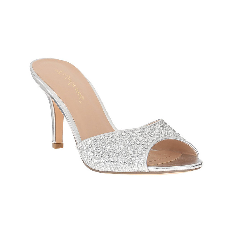 Argento 8,5 cm LUCY-01 scintillare basso ciabatta donna con tacco