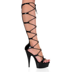 Nero 15 cm DELIGHT-698 piatti sandali al ginocchio gladiatore da donna