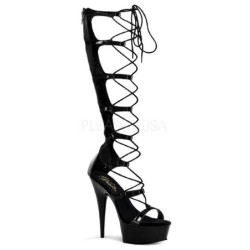 Nero 15 cm DELIGHT-698 piatti sandali al ginocchio gladiatore da donna