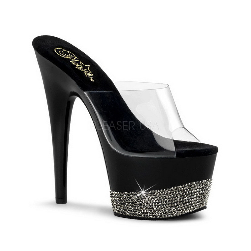 Nero Strass 18 cm Pleaser ADORE-701-3 Plateau Mules Tacco Alto
