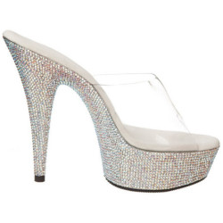 Argento Strass Cristallo 15,5 cm BEJEWELED-601DM Plateau Mules Scarpe