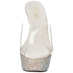 Argento Strass Cristallo 15,5 cm BEJEWELED-601DM Plateau Mules Scarpe