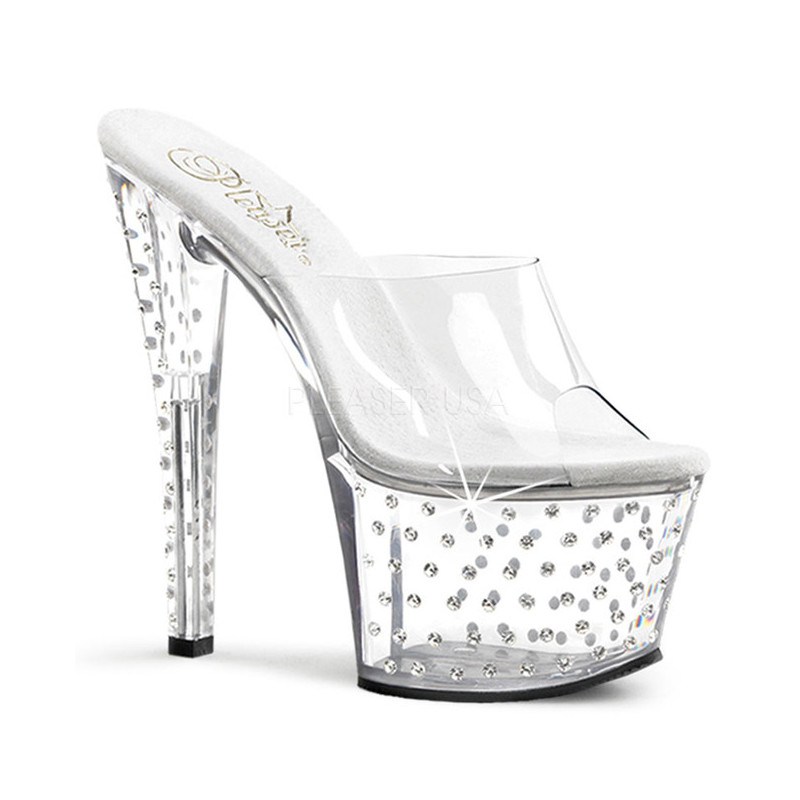 Trasparente Strass Platform 18 cm STARDUST-701 Ciabattina Tacchi Alti