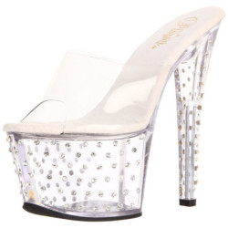 Trasparente Strass Platform 18 cm STARDUST-701 Ciabattina Tacchi Alti