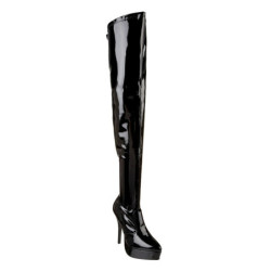 Nero Vernice 13,5 cm INDULGE-3000 Stivali Overknee Plateau