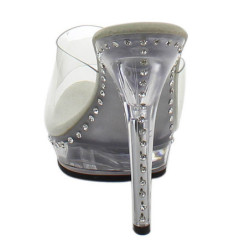 Argento 13 cm Fabulicious LIP-101LS Strass Plateau Mules Alte