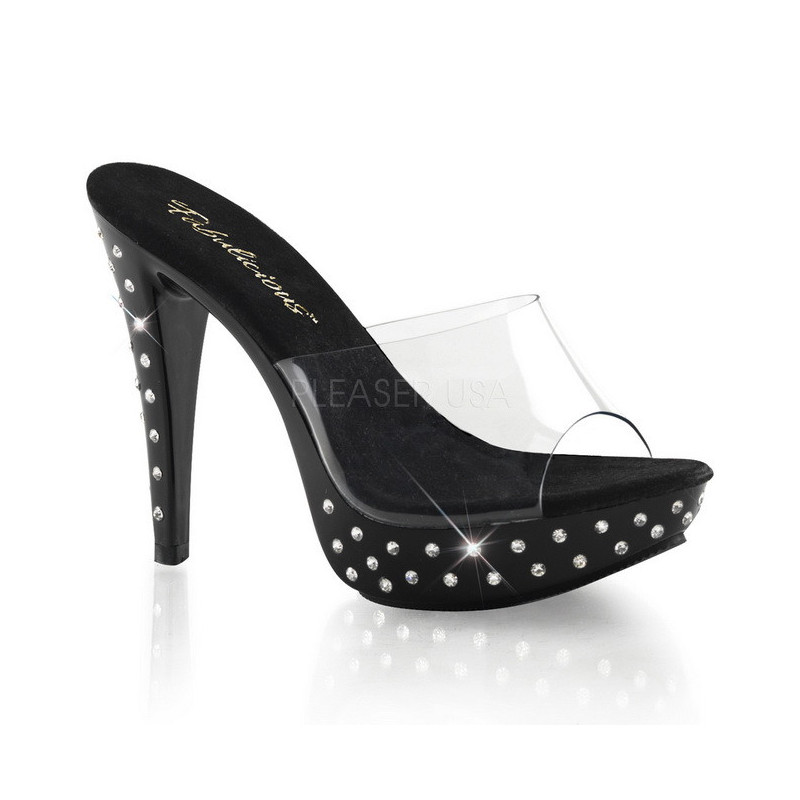 Nero Trasparente 14 cm COCKTAIL-501SDT Mules Strass Altissimi