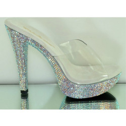 Trasparente 13 cm COCKTAIL-501DM Pantofole Tacco Alto Pietre Strass