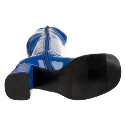 Stivali anni 70 vernice blu 7,5 cm disco stivali sotto il ginocchio