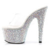 Trasparente Argento 18 cm BEJEWELED-701MS Strass Plateau Mules Alte