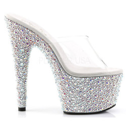 Trasparente Argento 18 cm BEJEWELED-701MS Strass Plateau Mules Alte
