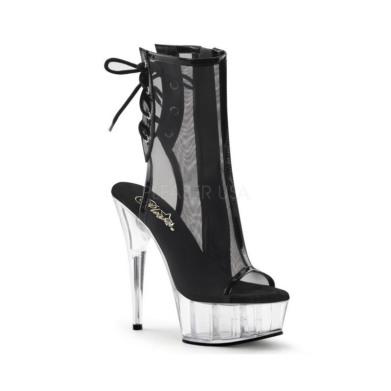 Nero Rete 16 cm Pleaser DELIGHT-1018MSH Plateau Stivaletti Donna