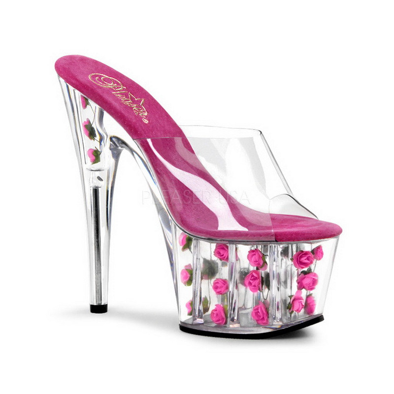 Fucsia Trasparente 18 cm ADORE-701FL Plateau Mules Alte