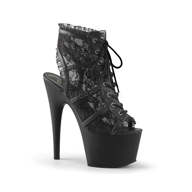 Nero tessuto del merletto 18 cm ADORE-796LC Stivaletti Stringati Donna