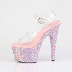 Rosa 18 cm BEJEWELED-708MS scarpe tacco alto pole dance e strass plateau