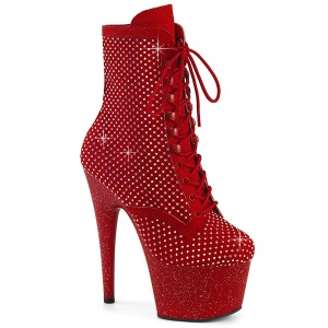 ADORE-1020RM 18 cm pleaser stivaletti tacco alto plateau strass rosso