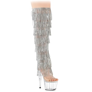 Argento 18 cm pole dance exotic stivali overknee con frange strass