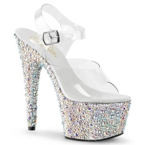 Argento Cristallo Pietra 18 cm BEJEWELED-708MS Platform Scarpe Tacchi Alti