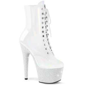 BEJ-1020-7 - 18 cm pleaser stivaletti tacco alto plateau strass bianco