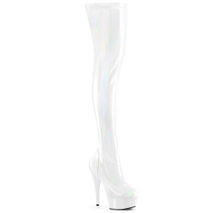 Bianco 15 cm DELIGHT-3000HWR Ologramma stivali overknee piattaforma exotic pole