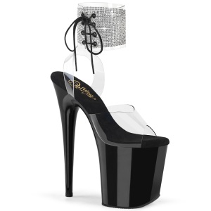 Black 20 cm FLAMINGO-2RS pleaser high heels with strass ankle cuff