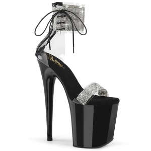 Black 20 cm FLAMINGO-827RS black platform high heels with ankle straps