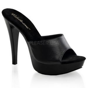 Black Leather 14 cm COCKTAIL-501L Platform High Heel Mules