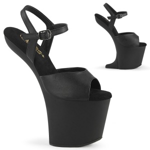 Ecopelle 20 cm CRAZE-809 Heelless pony tacco alto plateau pleaser neri