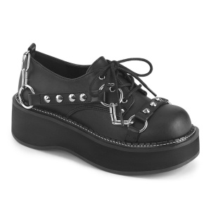 Ecopelle 5 cm EMILY-32 Scarpe punk nere con i lacci