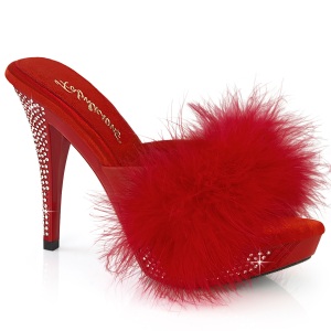 Leatherette 11,5 cm ELEGANT-401F Red mules high heels with marabou feathers