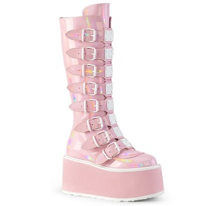 Ologramma 9 cm DAMNED-318 platform stivali al ginocchio donna con fibbia rosa