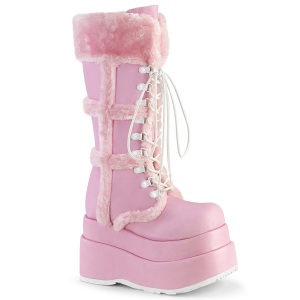 Pelliccia sintetica 11,5 cm BEAR-202 emo stivali donna con plateau piramidale in rosa