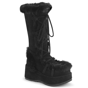 Pelliccia sintetica 7 cm CUBBY-311 lolita stivali donna con plateau in nero