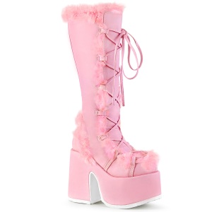 Pelliccia sintetica tacco spesso 13 cm plateau stivali con tacco chunky donna rosa