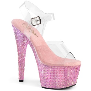 Rosa 18 cm BEJEWELED-708RRS scarpe tacco alto pole dance e strass plateau